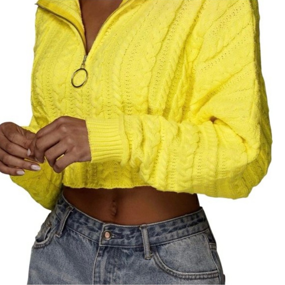 ✨TIC TOC | Oversized Chunky Cable Knit Quarter Zip Cropped Sweater